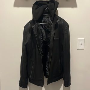 Leather Jacket with removable hood and removable lining
